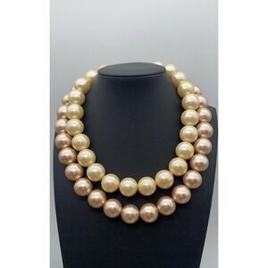 Vintage Chunky Richelieu 2 Strand Faux Pearl Champagne & Cream Choker Necklace